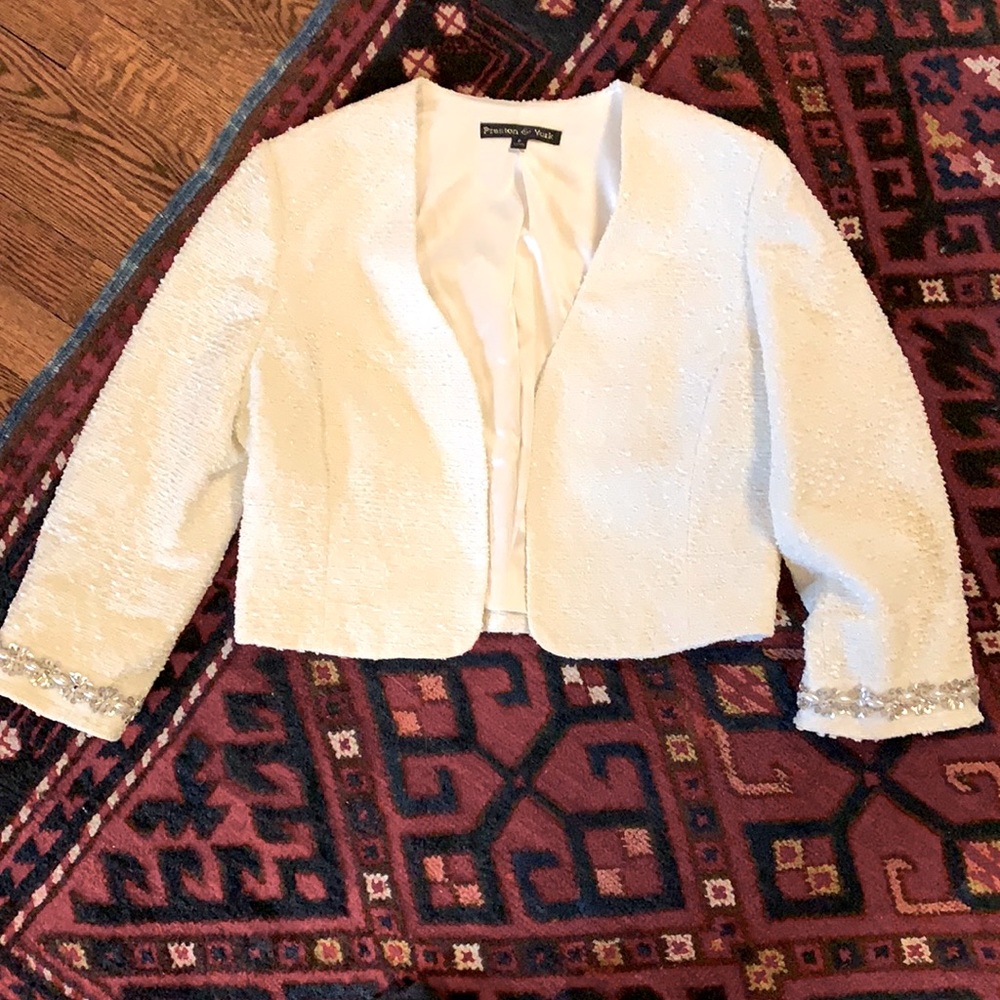 Cream with bead accents jacket or overcoat